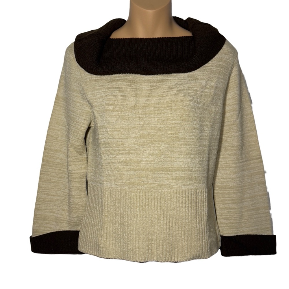 Classic Vintage Sweater Pullover Minimalist Large Stretch 
Cozy Brown Crop 90s